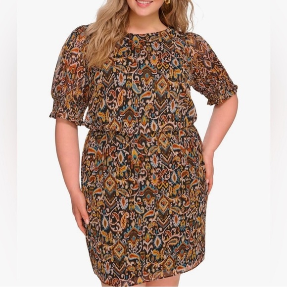 NEW| Women’s Jessica Howard Floral Chiffon Elbow Sleeve Boat Neck Mini Dress - Picture 4 of 5